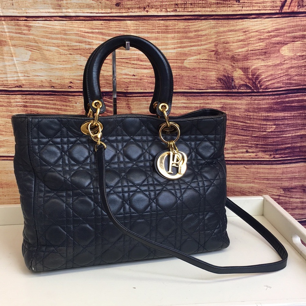 Christian Dior Navy Lady Dior Cannage Shoulder Bag - Picture 1 of 8